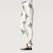 Or et White Fleur de Lis Leggings luxueux (Gauche)