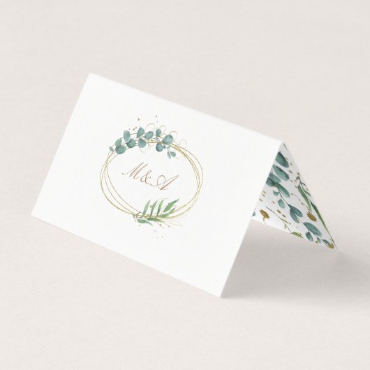 or eucalyptus feuille vert mariage carte table (Back)