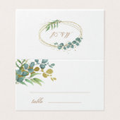 or eucalyptus feuille vert mariage carte table (Outside Unfolded)