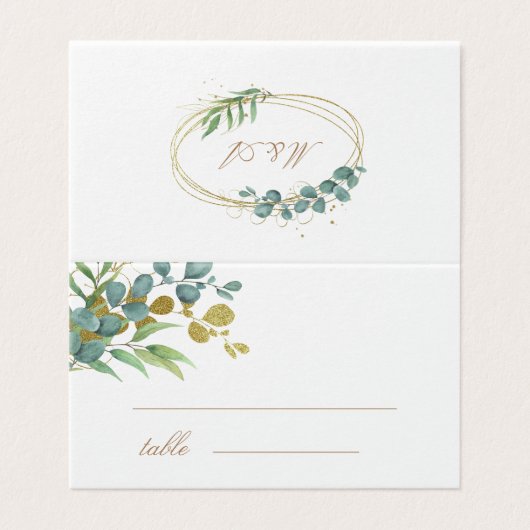 or eucalyptus feuille vert mariage carte table (Outside Unfolded)