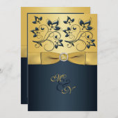 Or, Faire-part de mariage Floral de la Marine (Devant / Derrière)