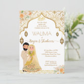 Or faire-part de mariage islamique avec couple nup (Debout devant)