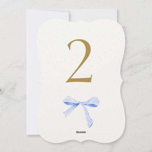 Or Faux | Numéro de table du Mariage de ruban bleu (Dos)