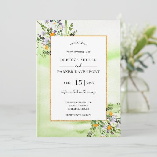 or fleur sauvage et Faire-part de mariage vert (Debout devant)