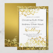 Or Floral Floral Moderne Faire-part de mariage (Devant / Derrière)