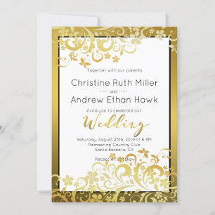 Or Floral Floral Moderne Faire-part de mariage