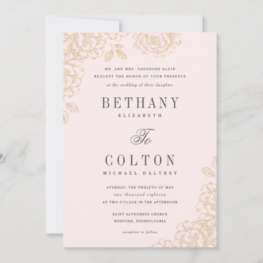 Or floral romantique du faire-part de mariage | (Devant)