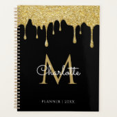 Or Glitter Glitter Gouttes Monogramme Script Année (Devant)