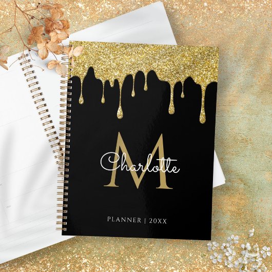 Or Glitter Glitter Gouttes Monogramme Script Année