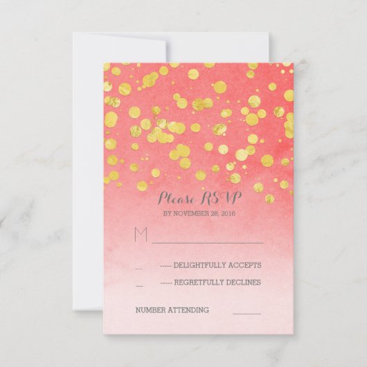 or glitz rose corail mariage cartes RSVP (Devant)