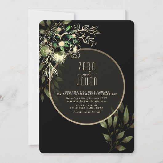 Or gothique chic et Faire-part de mariage noire (Devant)