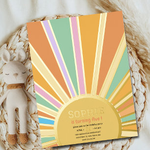 or grand soleil avec rayons invitation anniversair