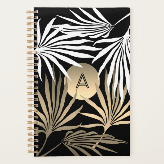 Or Initiales Feuilles De Palmier Tropical Or Noir (Devant)