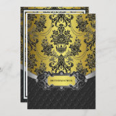 Or jaune et invitations noires de mariage damassé (Devant / Derrière)