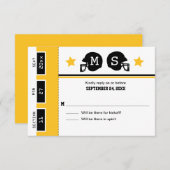 Or Jaune Ticket de Football Noir RSVP Mariage (Devant / Derrière)