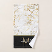 Or & Marbre blanc avec Monogramme noir Luxe (Serviette à main)