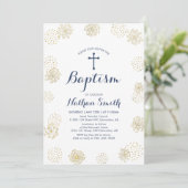 Or & Marine | Invitation de baptême garçon (Debout devant)