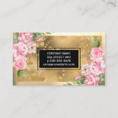 Or métallique | Carte de visite de fleurs roses (Dos)