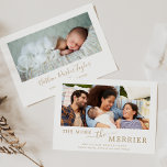 Or minimal Plus le Merrier Faire-part de naissance<br><div class="desc">Cet or minimal plus la carte de faire-part de naissance plus merrier est la parfaite simple salutation de vacances. Le design est composé d'une typographie classique en or et blanc, associée à une police de caractères rustique mais élégante, au style à la main. Personnalisez la carte avec votre photo de...</div>