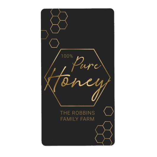 Or moderne 100% Pure Miel Jar Étiquette Apiary Nom (Devant)