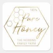Or moderne 100% Pure Miel Jar Étiquette Apiary Nom (Devant)