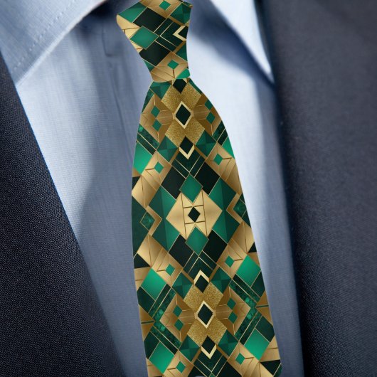 Or moderne et cravate émeraude