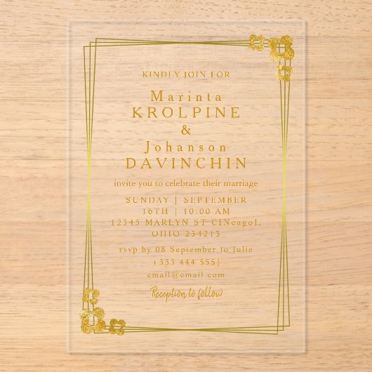 or Moderne Mariage Acrylique Invitations (Recto)