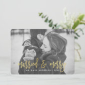 Or moderne marié et joyeux | Carte photo de vacanc (Debout devant)