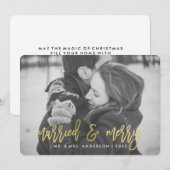 Or moderne marié et joyeux | Carte photo de vacanc (Devant / Derrière)