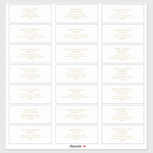 Or moderne | Sticker d'adresse du Mariage blanc (Feuille)