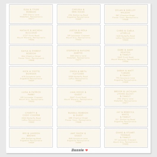 Or moderne | Sticker d'adresse du Mariage de crème (Feuille)