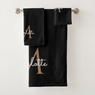 Or Monogramme Élégant Script Féminin Noir