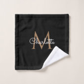 Or Monogramme Élégant Script Féminin Noir (Gant de toilette)