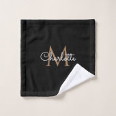 Or Monogramme Élégant Script Féminin Noir (Gant de toilette)
