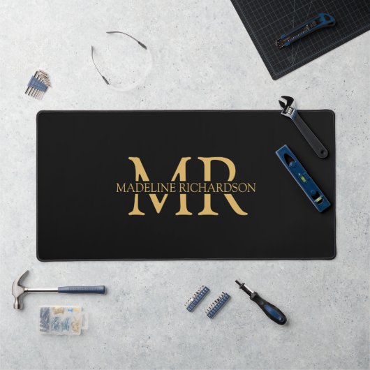 Or Monogramme Nom Initiales Bureau Noir (Poste de travail)