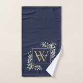 Or Monogramme Vert Floral Marine Bleu (Serviette à main)