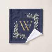 Or Monogramme Vert Floral Marine Bleu (Gant de toilette)