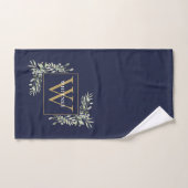 Or Monogramme Vert Floral Marine Bleu (Serviette à main)