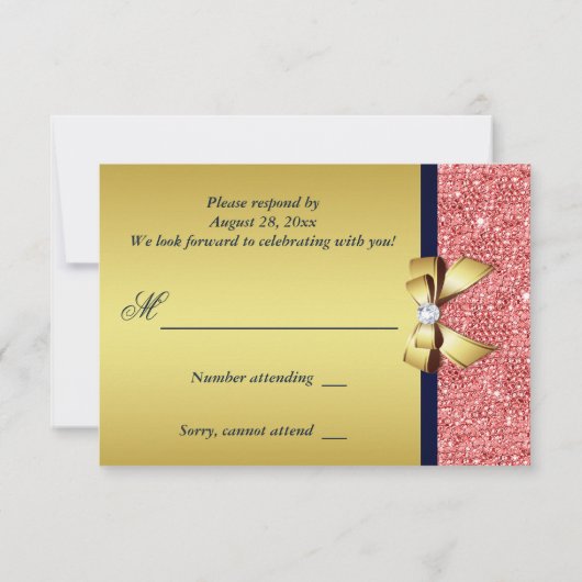 Or Navy Corail Sequins Diamants Nœud RSVP (Dos)