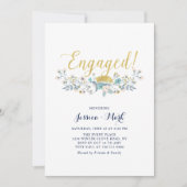 Or & Navy | Invitation de fête de fiançailles flor (Devant)