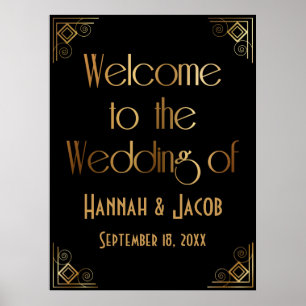 Or noir Art déco Bienvenue au mariage de Panneau