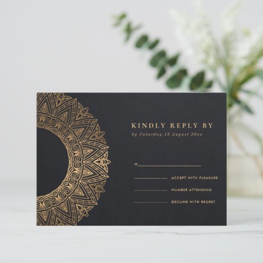 OR NOIR CLASSIQUE ORNATE MANDALA MARIAGE RSVP (Debout devant)