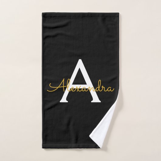 Or noir écriture moderne monogramme nom (Serviette à main)