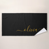 Or noir écriture moderne monogramme nom féminin (Serviette de bain)