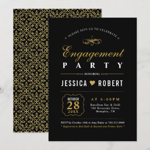 Or & Noir Élégante Invitation de Fête de Fiançai