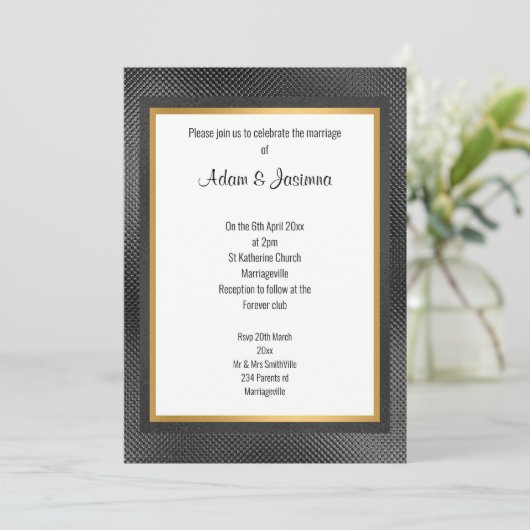 OR NOIR LAYÉ EMBOSSÉ MARIAGE 2 INVITATION (Debout devant)
