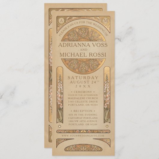 Or Nouveau Deco des invitations | de mariage (Devant / Derrière)