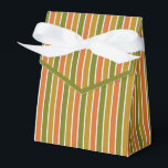 Or, orange, vert olive rayé<br><div class="desc">Ballotin rayé or, orange, vert olive avec cravate ruban. Parfait pour tous les thèmes de décoration cadeau; simple/minimaliste à maximaliste en fonction des agréments supplémentaires.</div>