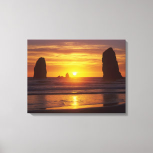 OR, Oregon-kust, Cannon Beach, zeestapels bij Canvas Afdruk