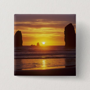 OR, Oregon-kust, Cannon Beach, zeestapels om 2 uur Vierkante Button 5,1 Cm